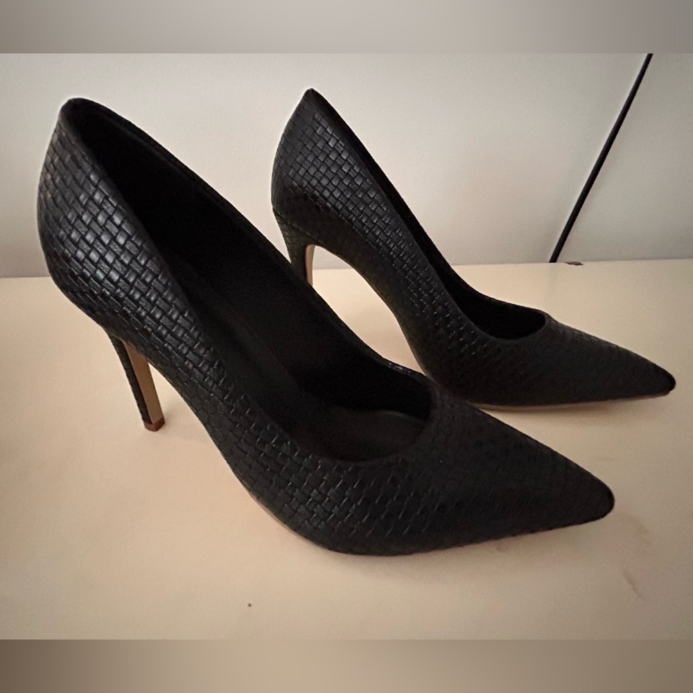 Women’s Black Braided Leather Heels Pumps Size 42 11 AB 227